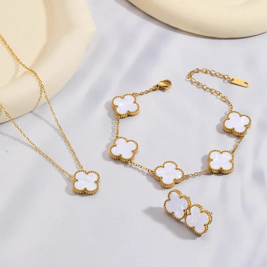 Ivory Clover Jewellery Set (Anti-Tarnish)