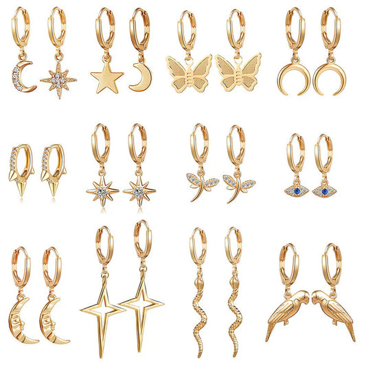 Pack of 12 Gold-Plated AD Earrings