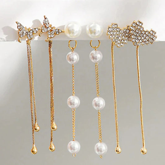 Pack of 6 White & Gold Pearl Earrings
