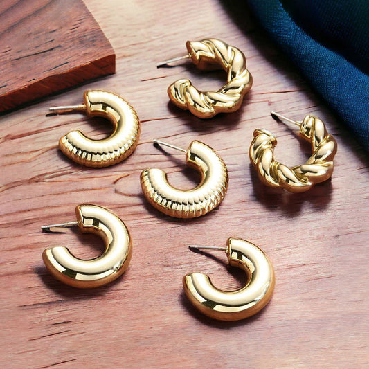 Set of 3 Golden Chic Hoop Set