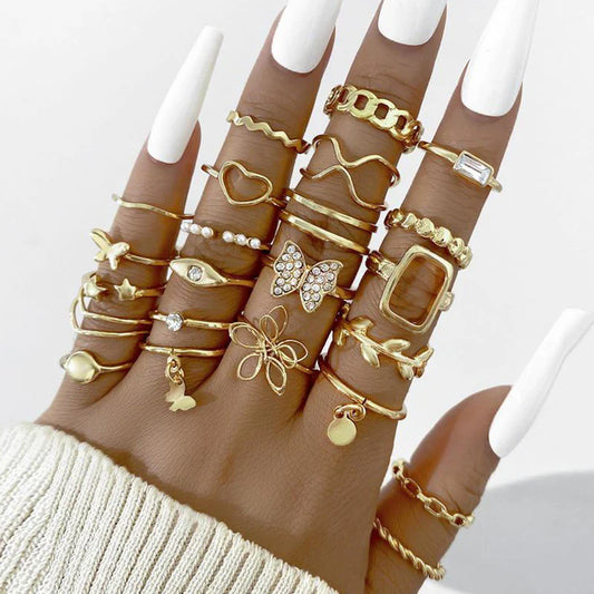 Pack Of 23 Piece Minimal Gold Ring Set