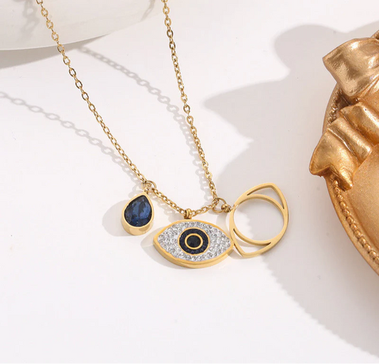 Gold Plated Evil Eye Necklace - Anti-Tarnish Stainless Steel
