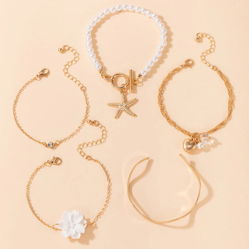 Gold-Toned Gold Plated Contemporary Stackable Korean Bracelet (Pack of 5)