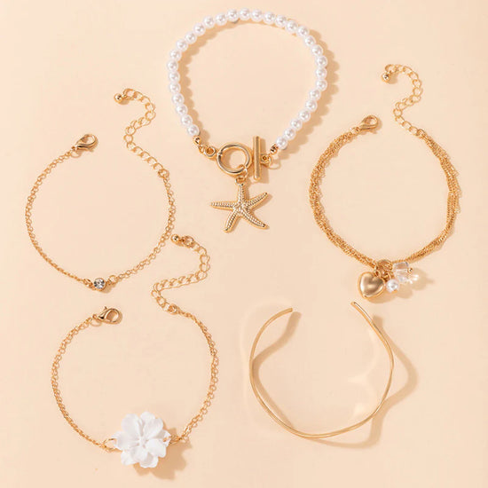 Gold-Toned Gold Plated Contemporary Stackable Korean Bracelet (Pack of 5)
