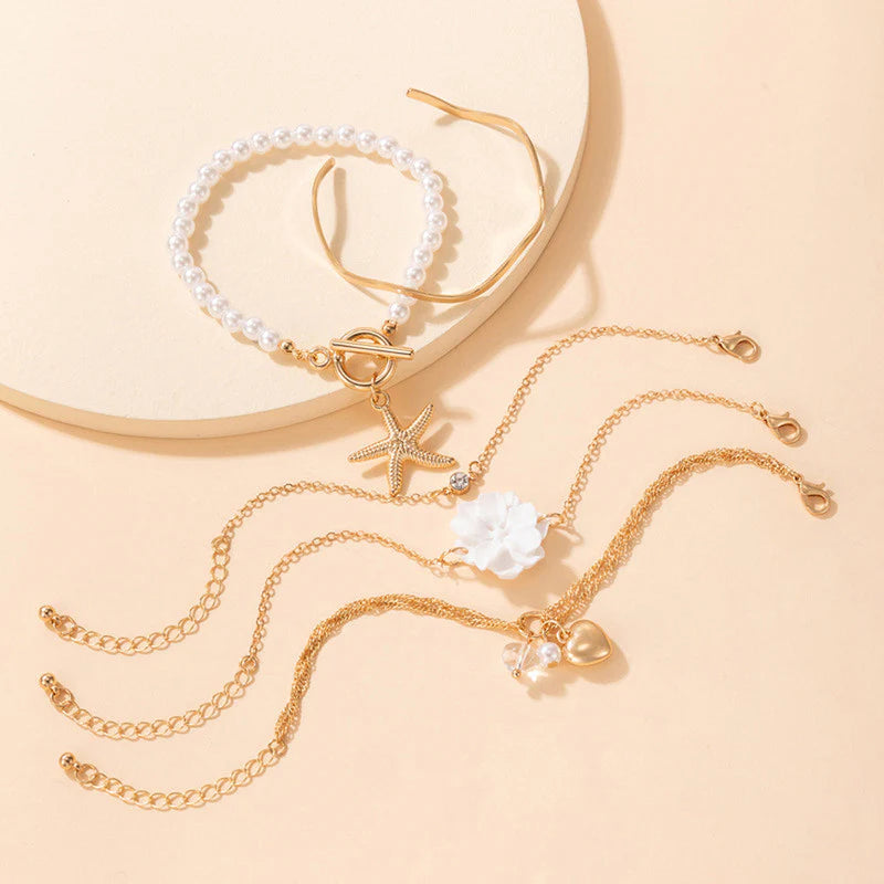 Gold-Toned Gold Plated Contemporary Stackable Korean Bracelet (Pack of 5)