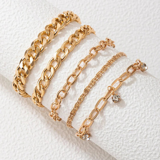 Gold Plated and Gold Toned Contemporary Stackable Bracelet (Pack of 5)