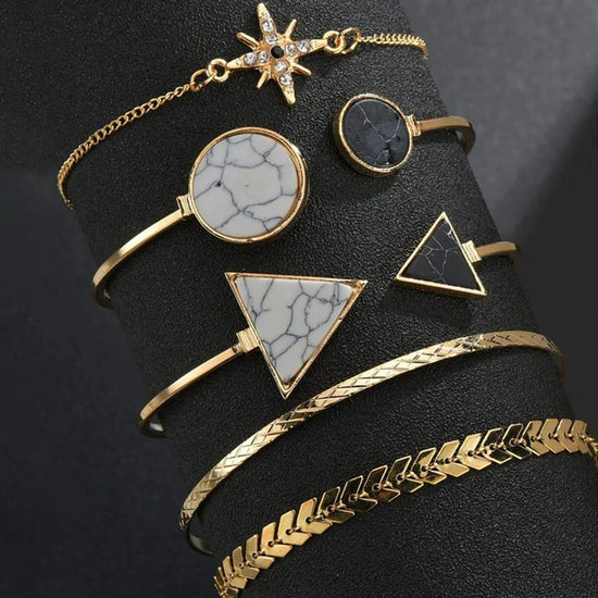 Stackable Geometric Gold Bracelets - Pack of 5