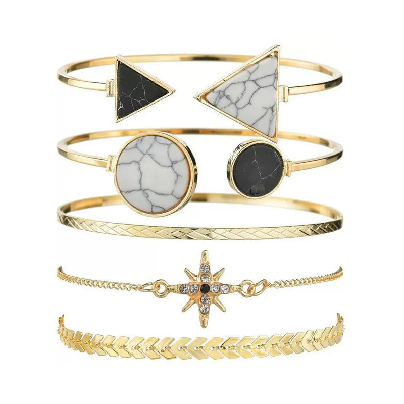 Stackable Geometric Gold Bracelets - Pack of 5