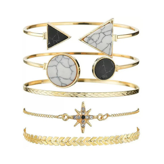Stackable Geometric Gold Bracelets - Pack of 5