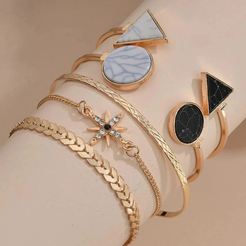 Stackable Geometric Gold Bracelets - Pack of 5