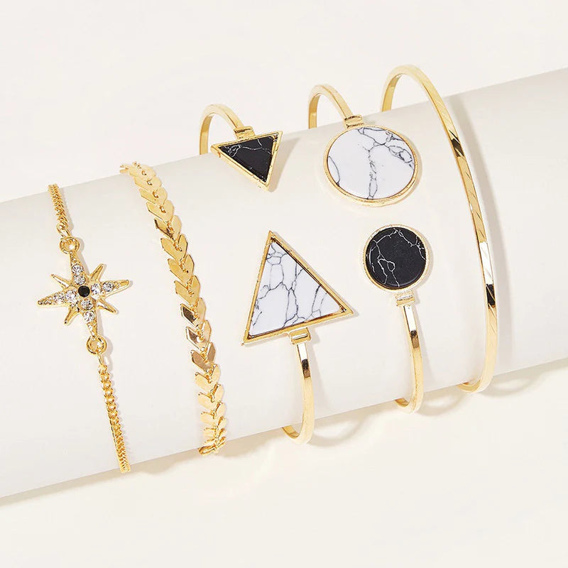 Stackable Geometric Gold Bracelets - Pack of 5