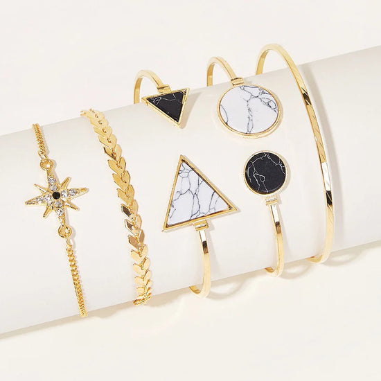 Stackable Geometric Gold Bracelets - Pack of 5