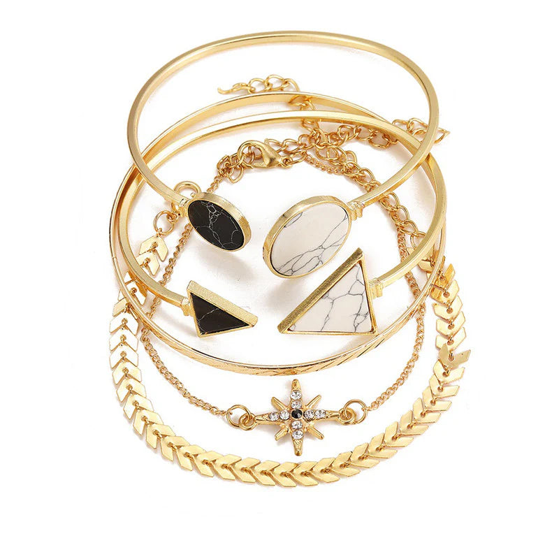 Stackable Geometric Gold Bracelets - Pack of 5