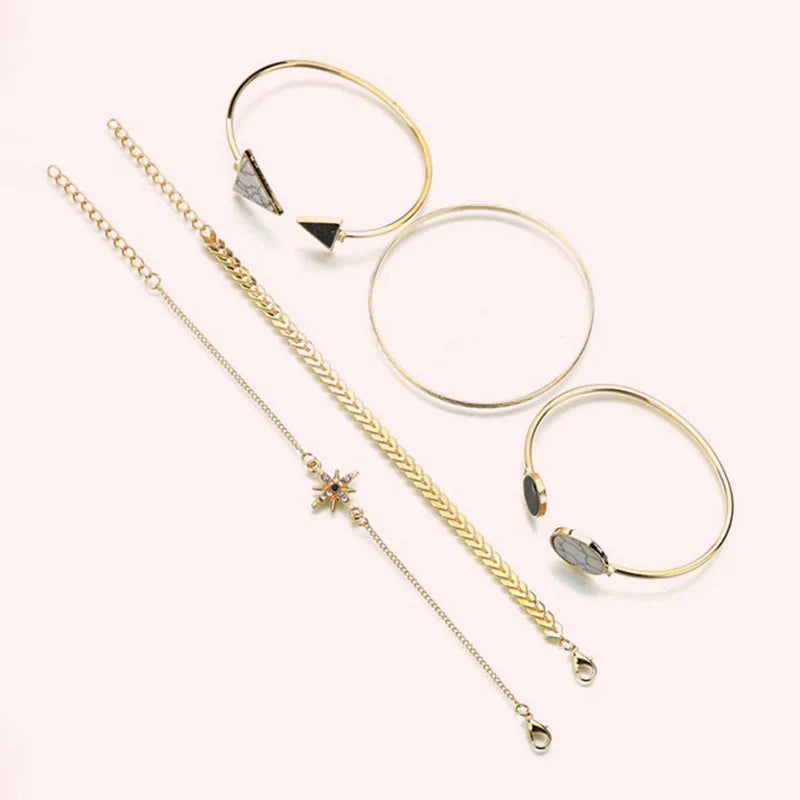 Stackable Geometric Gold Bracelets - Pack of 5