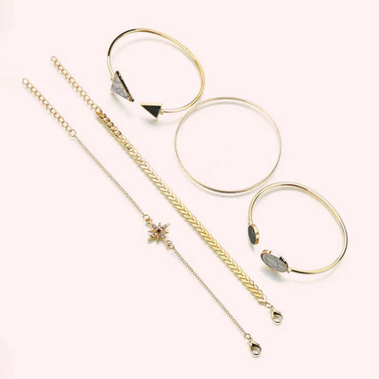 Stackable Geometric Gold Bracelets - Pack of 5