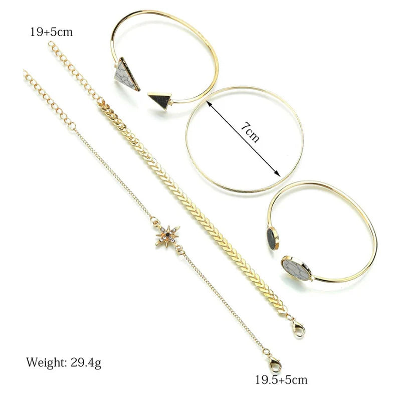 Stackable Geometric Gold Bracelets - Pack of 5