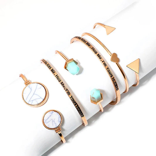 Quote Engraved Korean Bracelets - Pack of 6