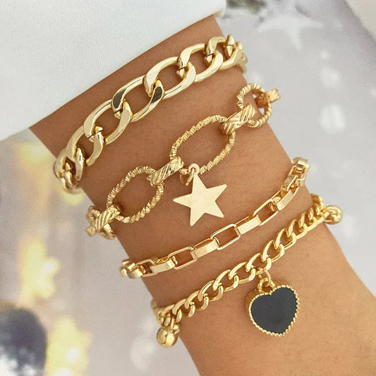 Gold Plated Heart-Star Contemporary Bracelet (Pack of 4)