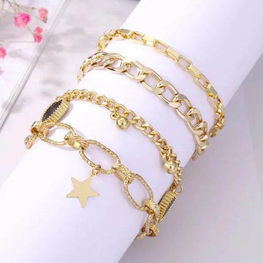 Gold Plated Heart-Star Contemporary Bracelet (Pack of 4)