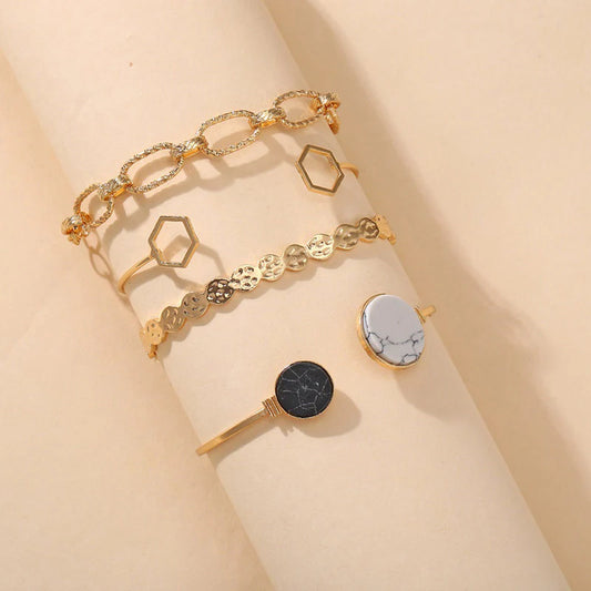 Gold Plated Geometric Stackable Korean Bracelet (Pack of 4)