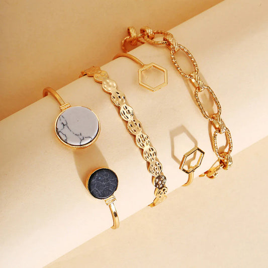 Gold Plated Geometric Stackable Korean Bracelet (Pack of 4)