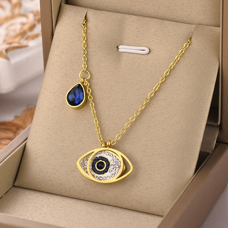 Gold Plated Evil Eye Necklace - Anti-Tarnish Stainless Steel