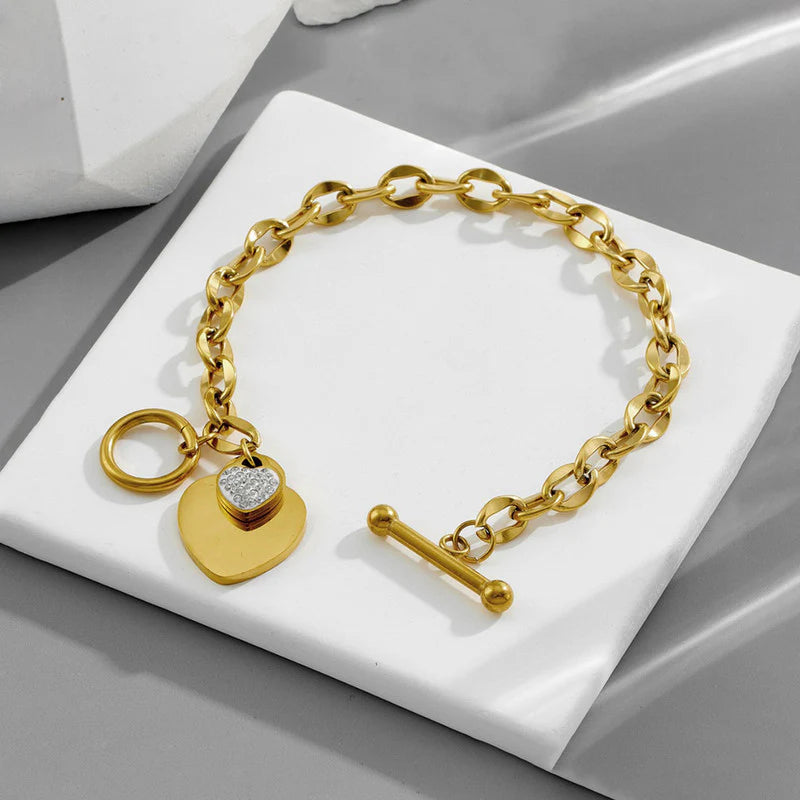 Gold-Plated Anti Tarnish Heart Themed Charm Bracelet
