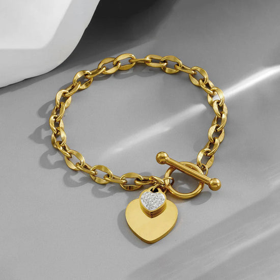Gold-Plated Anti Tarnish Heart Themed Charm Bracelet