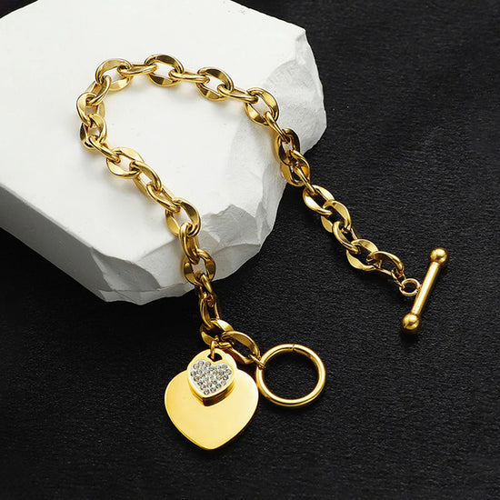 Gold-Plated Anti Tarnish Heart Themed Charm Bracelet