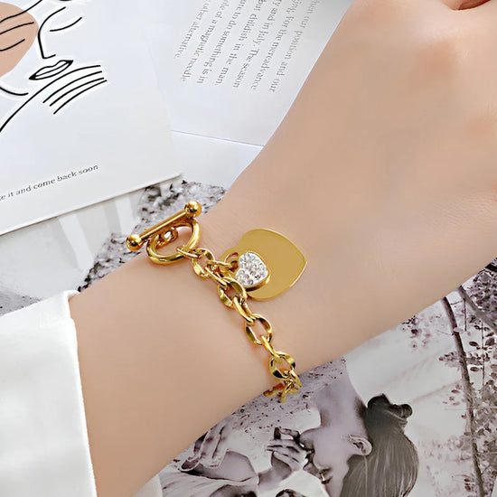 Gold-Plated Anti Tarnish Heart Themed Charm Bracelet