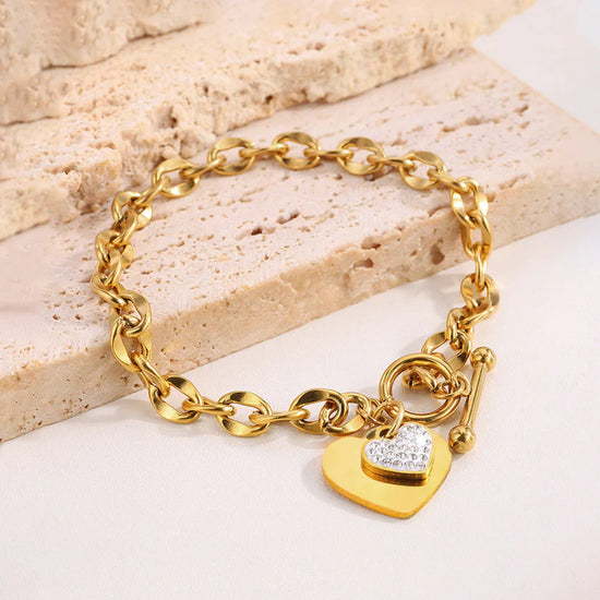 Gold-Plated Anti Tarnish Heart Themed Charm Bracelet