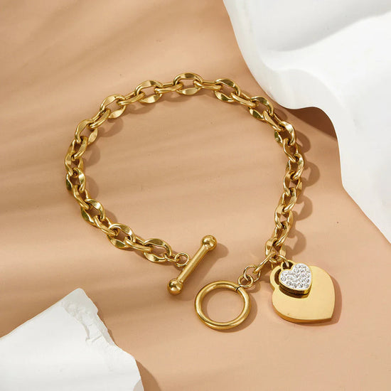 Gold-Plated Anti Tarnish Heart Themed Charm Bracelet