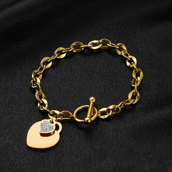 Gold-Plated Anti Tarnish Heart Themed Charm Bracelet