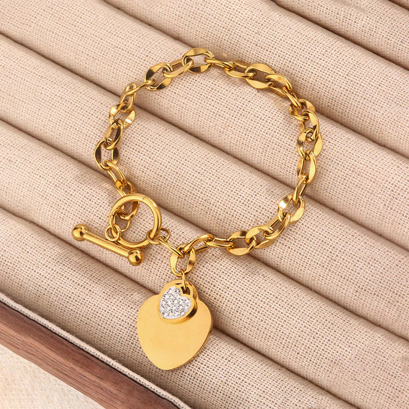 Gold-Plated Anti Tarnish Heart Themed Charm Bracelet
