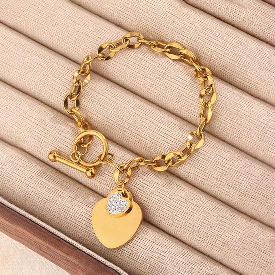 Gold-Plated Anti Tarnish Heart Themed Charm Bracelet