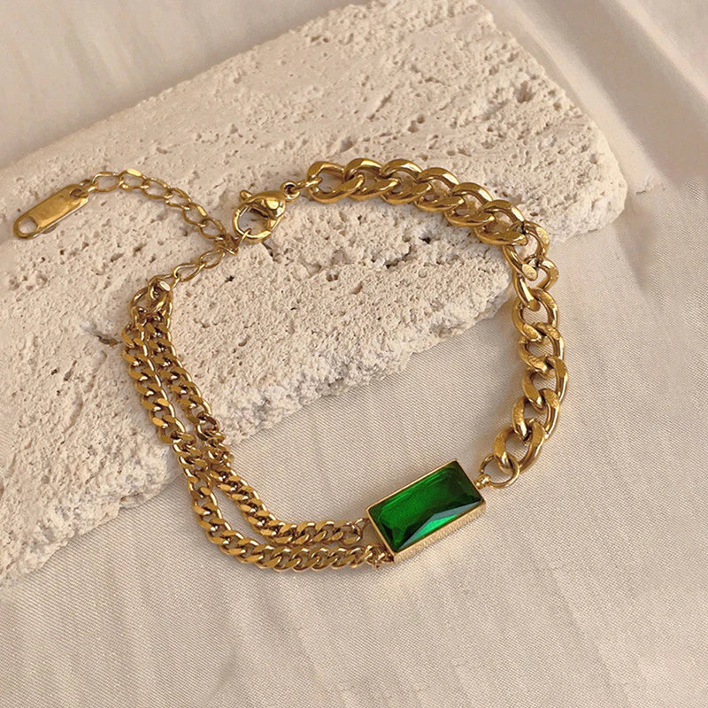 Gold Emerald Bracelet - Anti-Tarnish