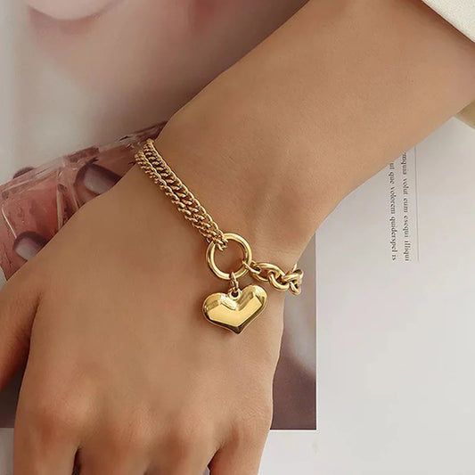 Gold-Plated Anti Tarnish Heart Themed Charm Bracelet