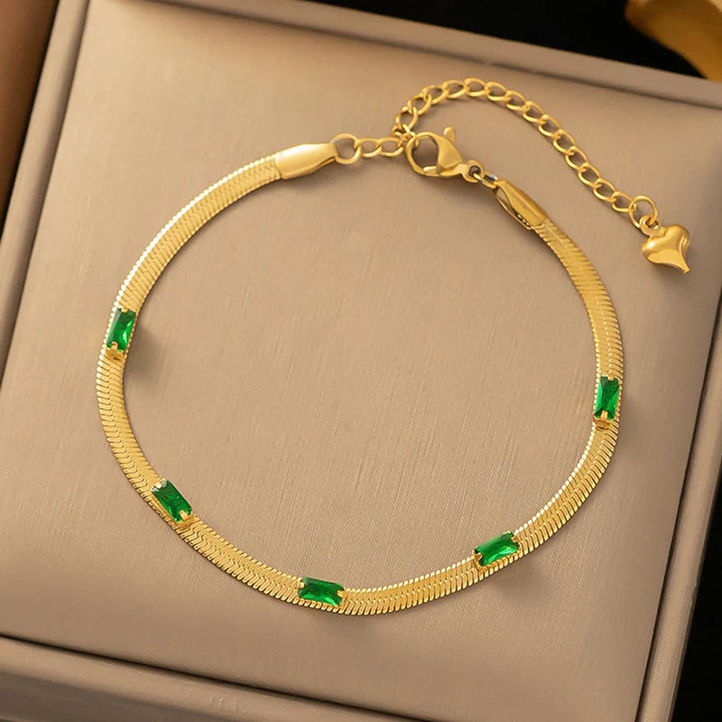 Emerald Snake Chain Bracelet - Anti-Tarnish