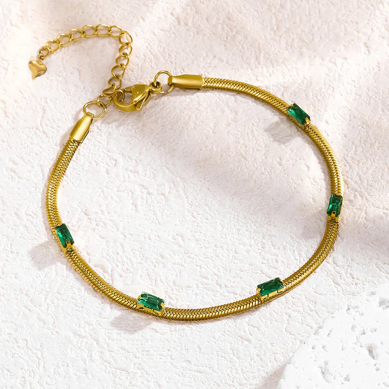 Emerald Snake Chain Bracelet - Anti-Tarnish