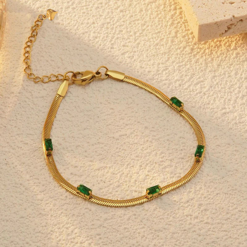 Emerald Snake Chain Bracelet - Anti-Tarnish