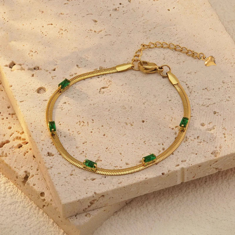 Emerald Snake Chain Bracelet - Anti-Tarnish