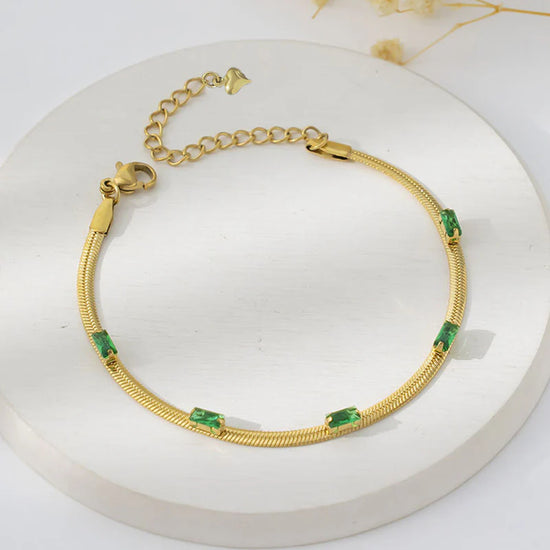 Emerald Snake Chain Bracelet - Anti-Tarnish