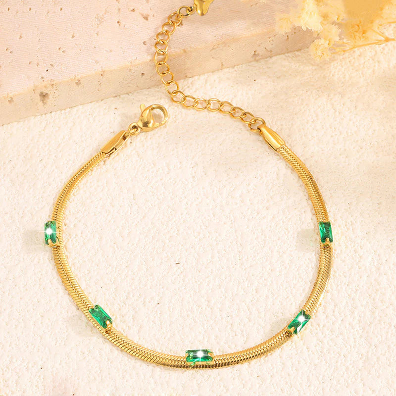 Emerald Snake Chain Bracelet - Anti-Tarnish