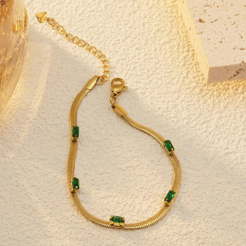 Emerald Snake Chain Bracelet - Anti-Tarnish