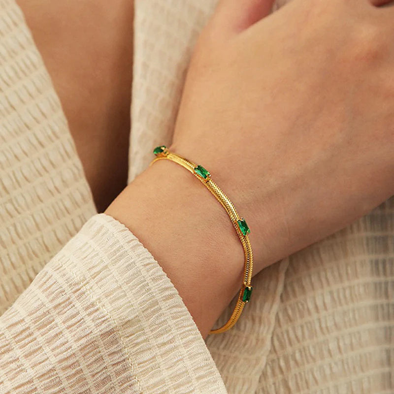Emerald Snake Chain Bracelet - Anti-Tarnish