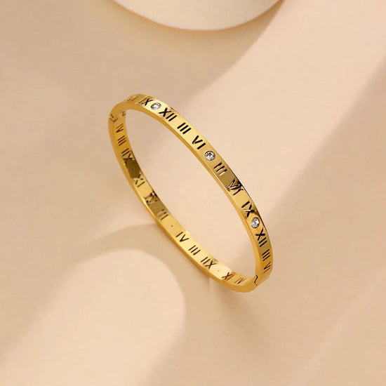 Gold-Plated AD Bangle-Style Anti Tarnish Roman Numerals Bracelet
