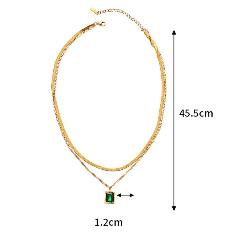 Green Emerald Layered Necklace - Anti-Tarnish Stainless Steel