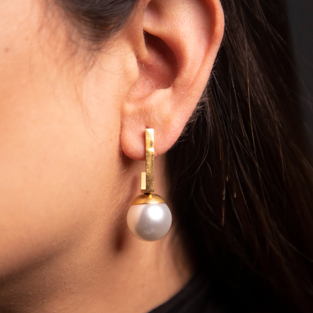 Square Pearl Hoop Earrings