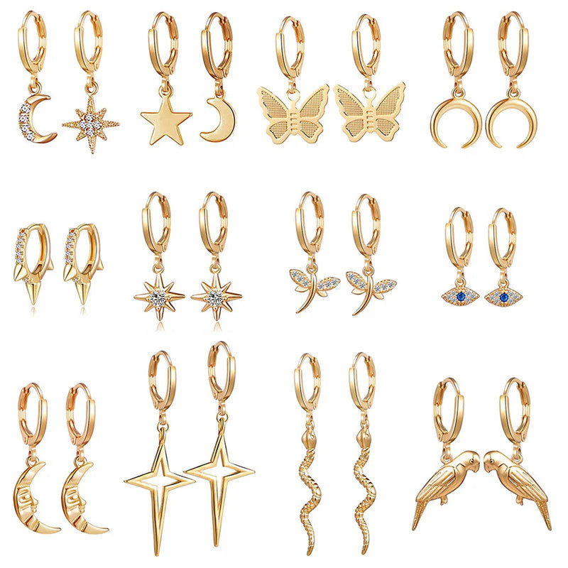 Pack of 12 Gold-Plated AD Earrings