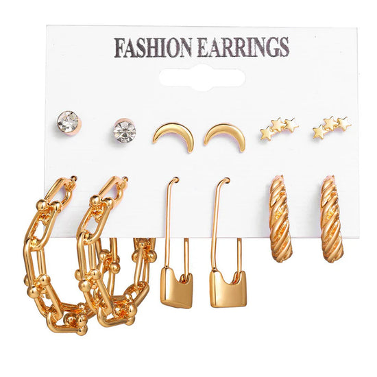 Pack of 6 Gold-Toned Earrings Combo